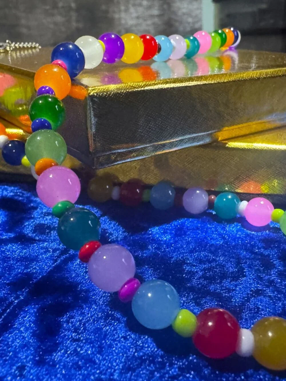 Tennis Necklace Multicolor High Quality 8mm Round Glass Beads for Kids / Teens